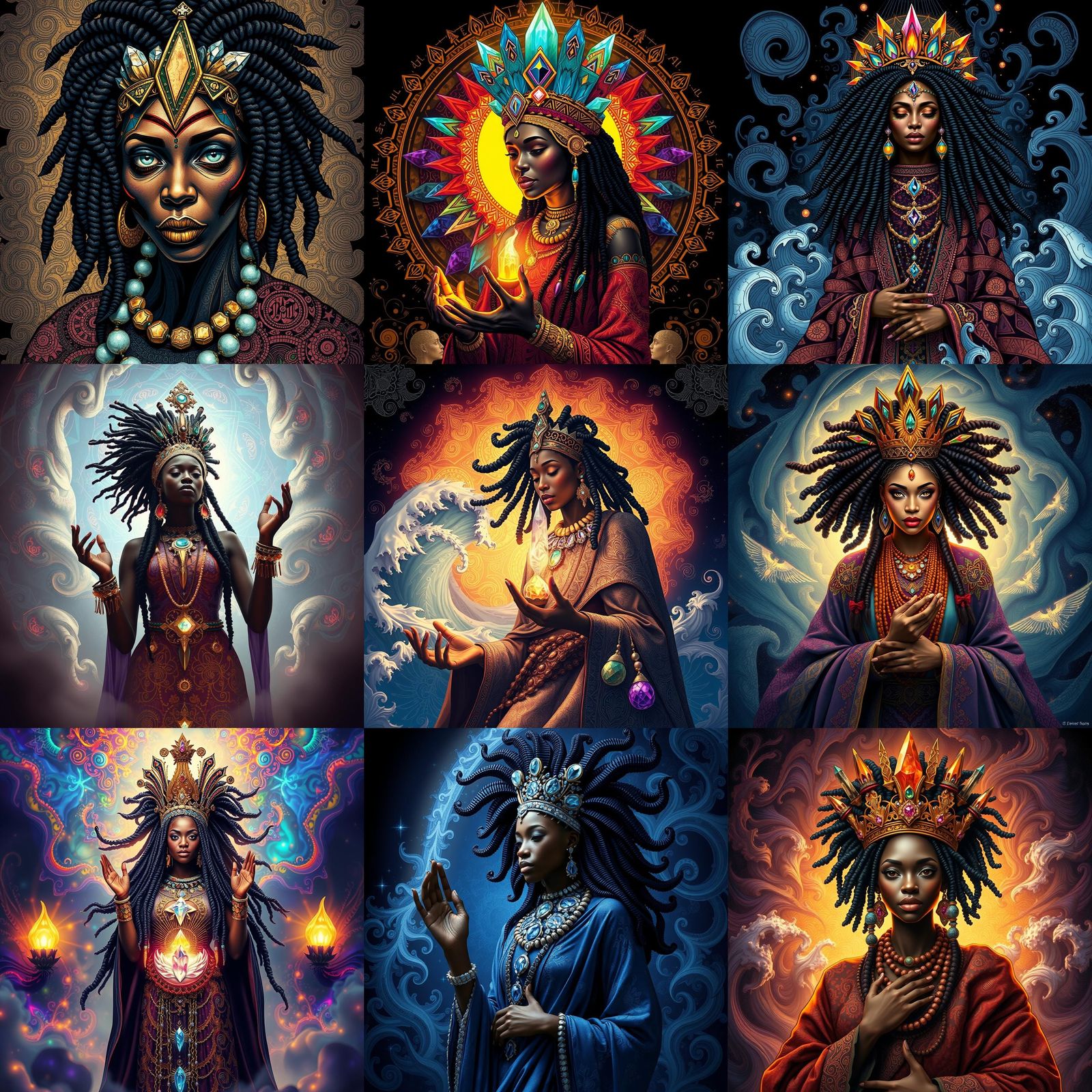 Royal Hoodoo Priestess in Ritual with Crystals