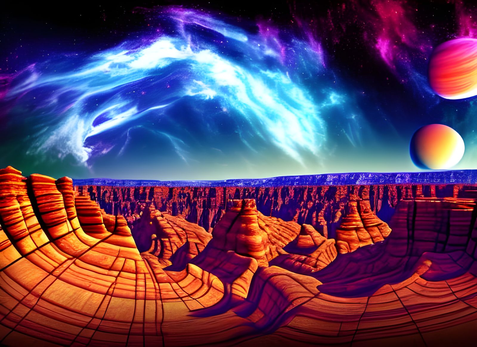 Surreal Cosmic Canyon in Hyperdetailed Digital Illustration