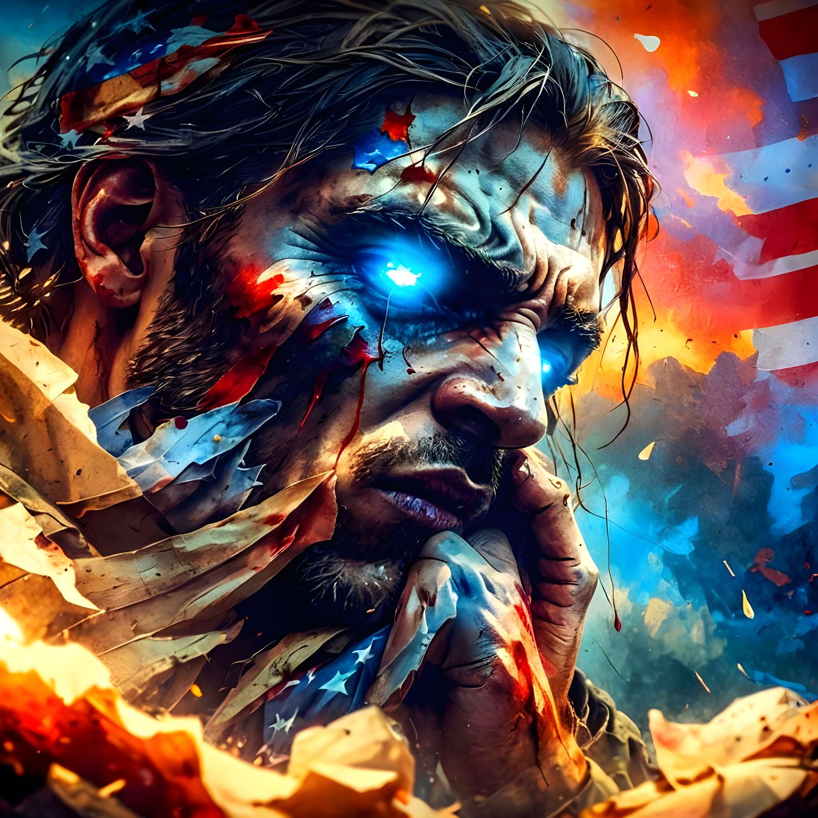 WWII Soldier's Grief: Hyperrealistic Splash Art