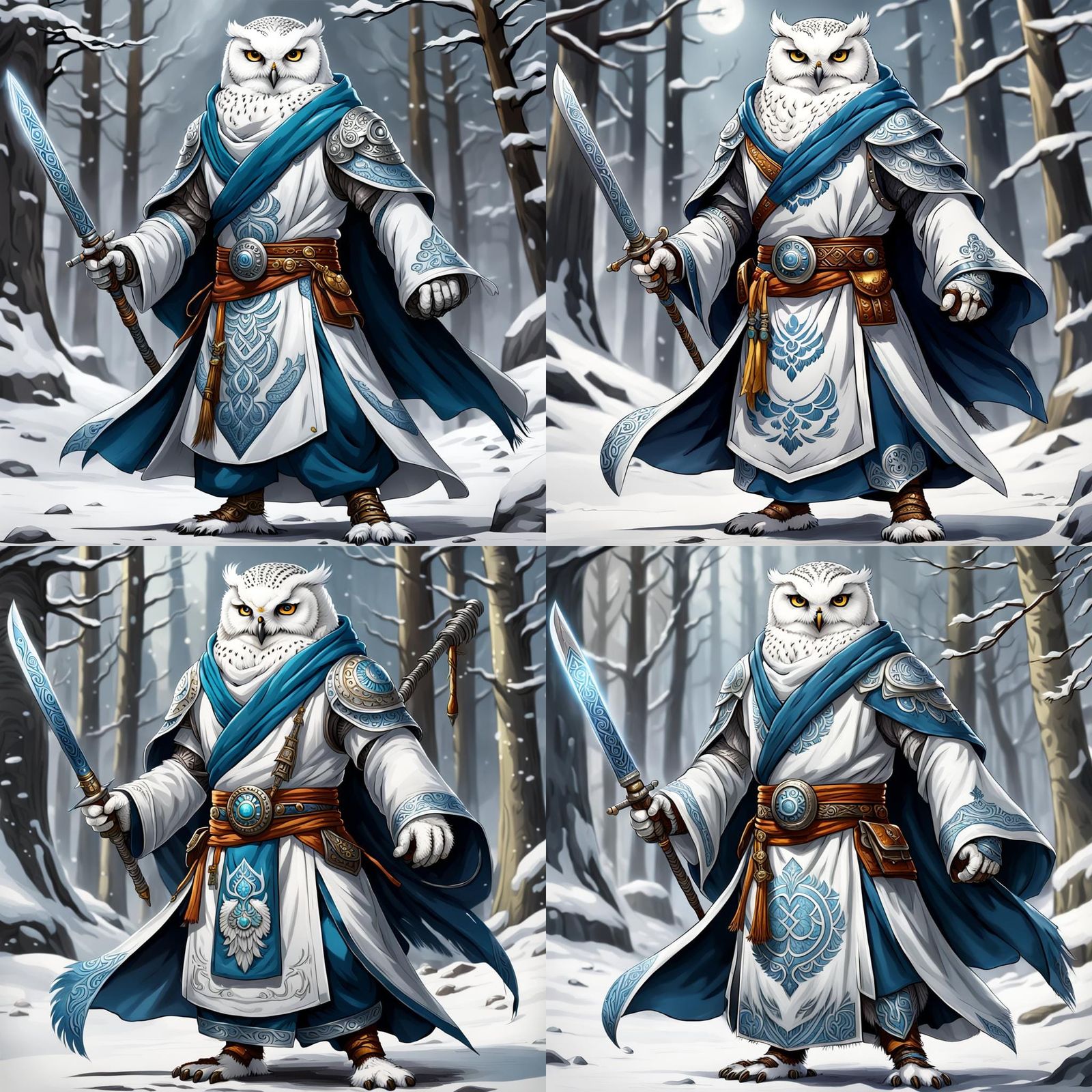 Snowy Owl Warrior Monk in Fantasy Robes