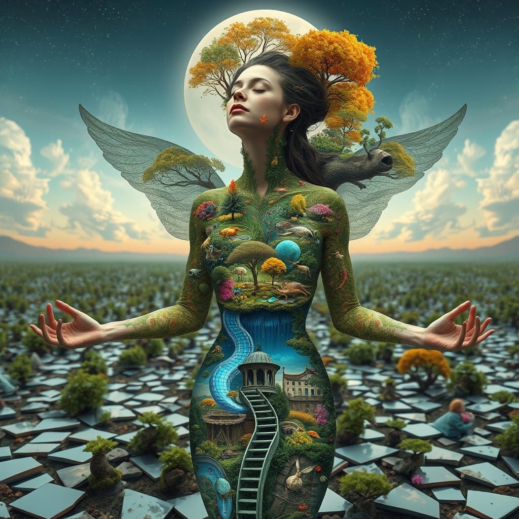 Dreamlike Bio-Art Landscape of Interconnected Ecosystems