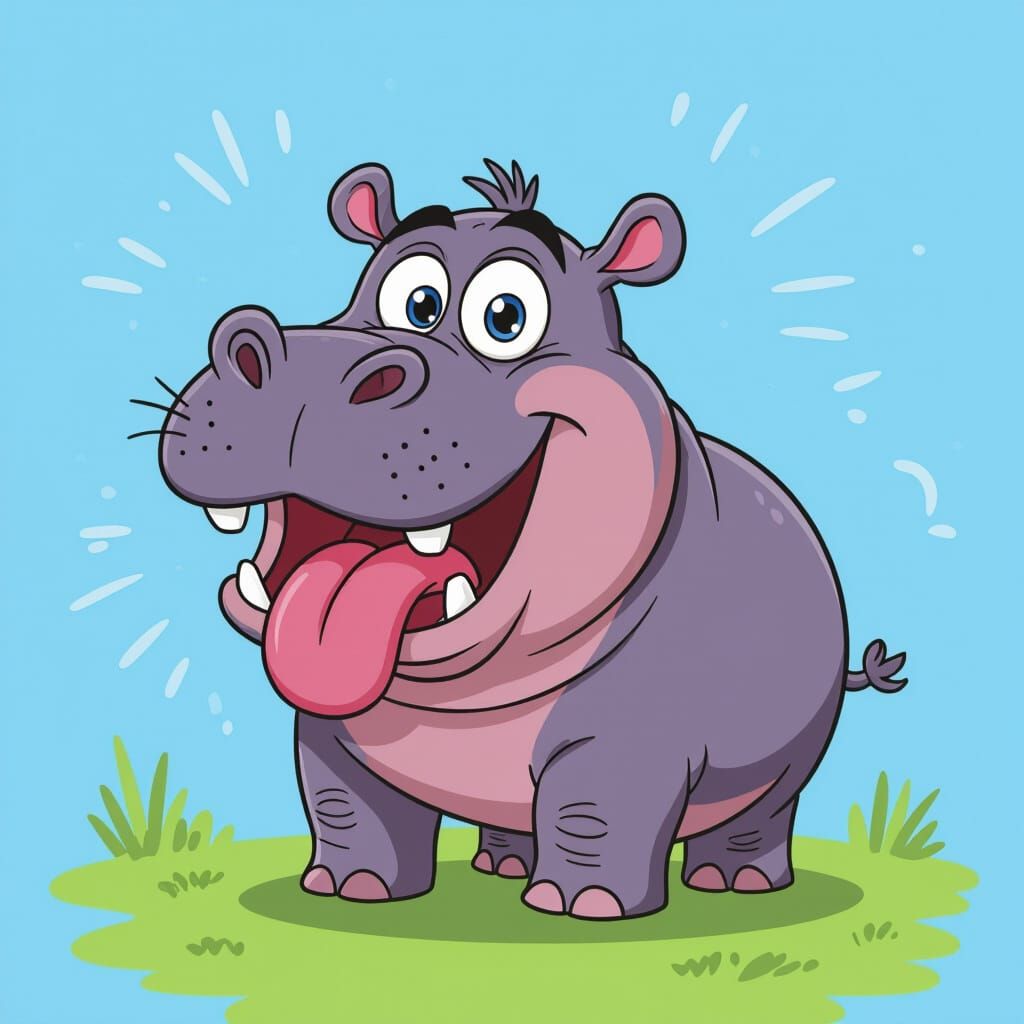 Playful Hippo Sticks Tongue Out In Cartoon Style