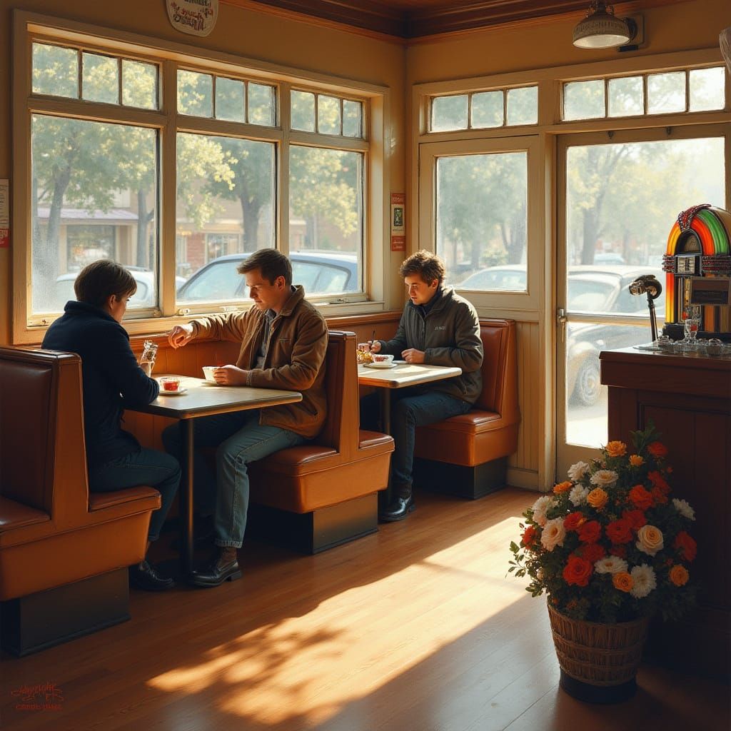 Nostalgic Ice Cream Parlor in Oil Painting Style