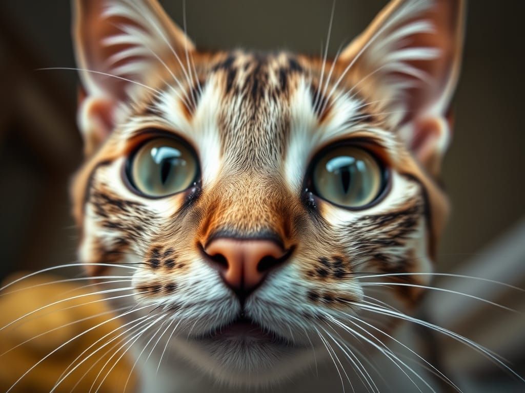 Curious Cat Macro Portrait with Warm Daylight