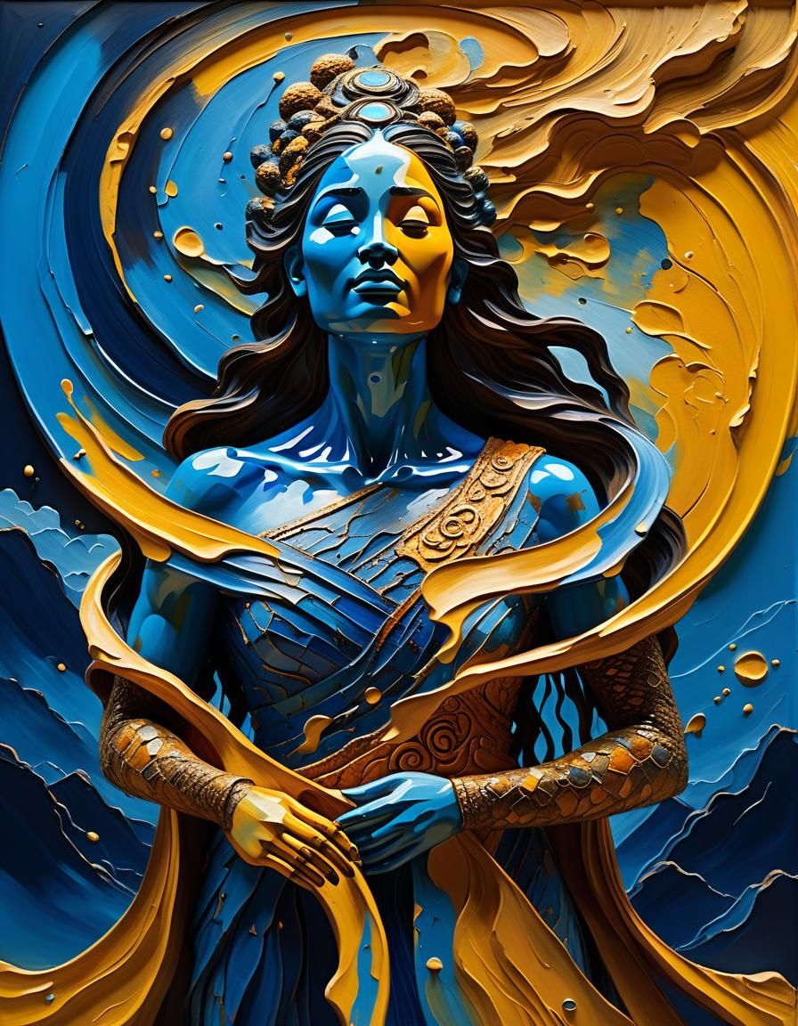 Earth Goddess in Stormy Landscape: Impasto Oil Painting