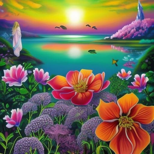 Surreal Dreamscape: Woman, Butterflies, and Ants