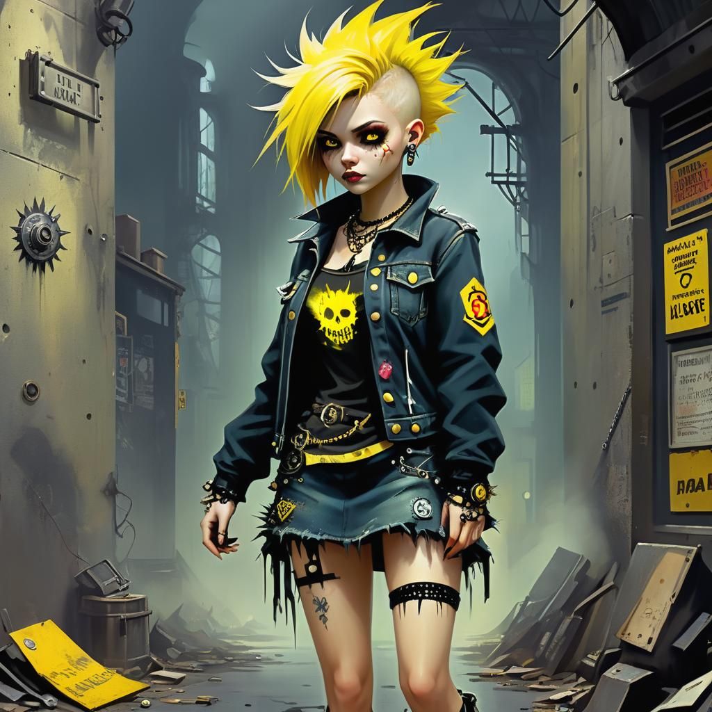 Dieselpunk Lady in Dystopian Grungy Scene