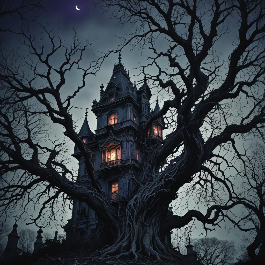 Ominous Mansion in Dark Fantasy Style