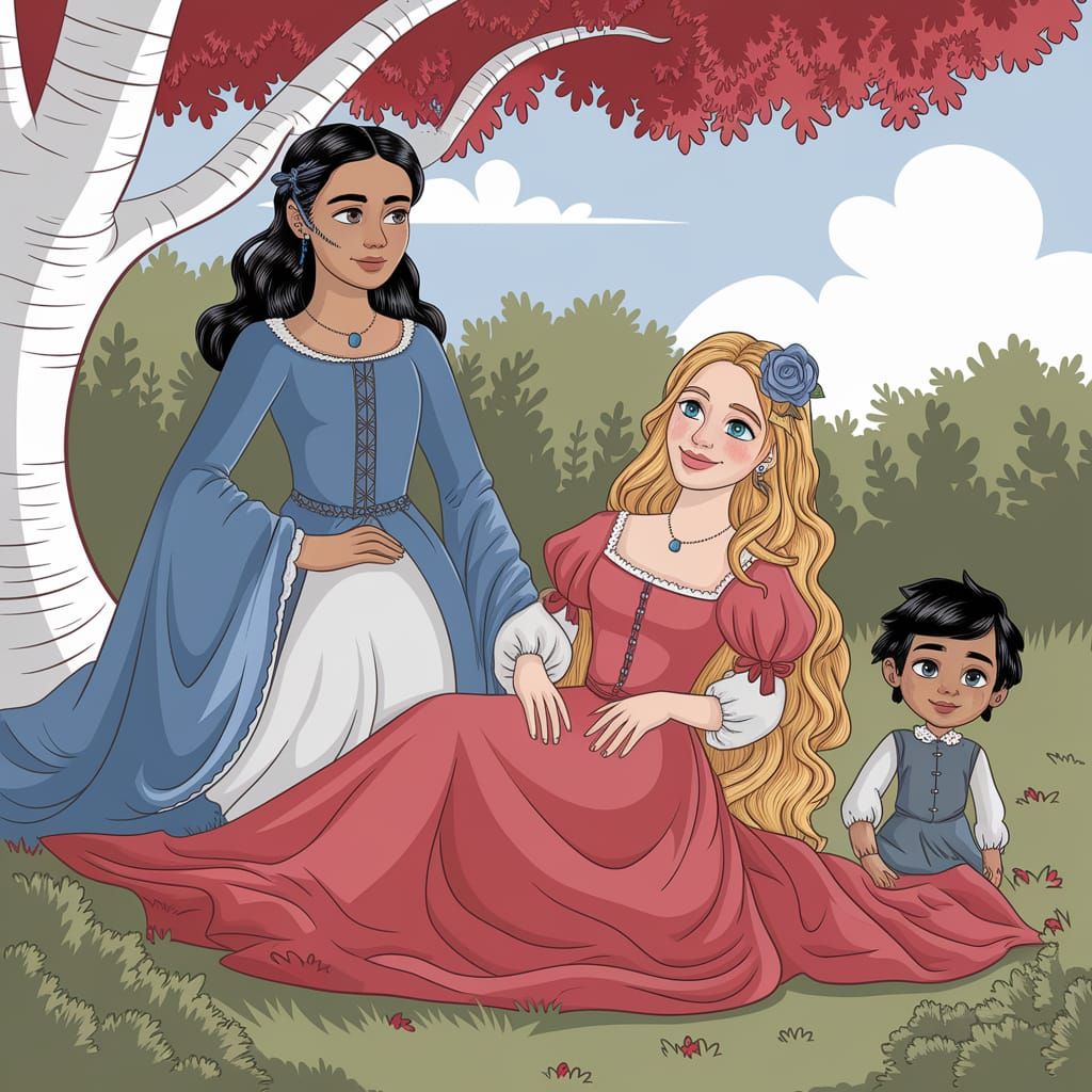 Noble Northern Women and Boy under the White Tree