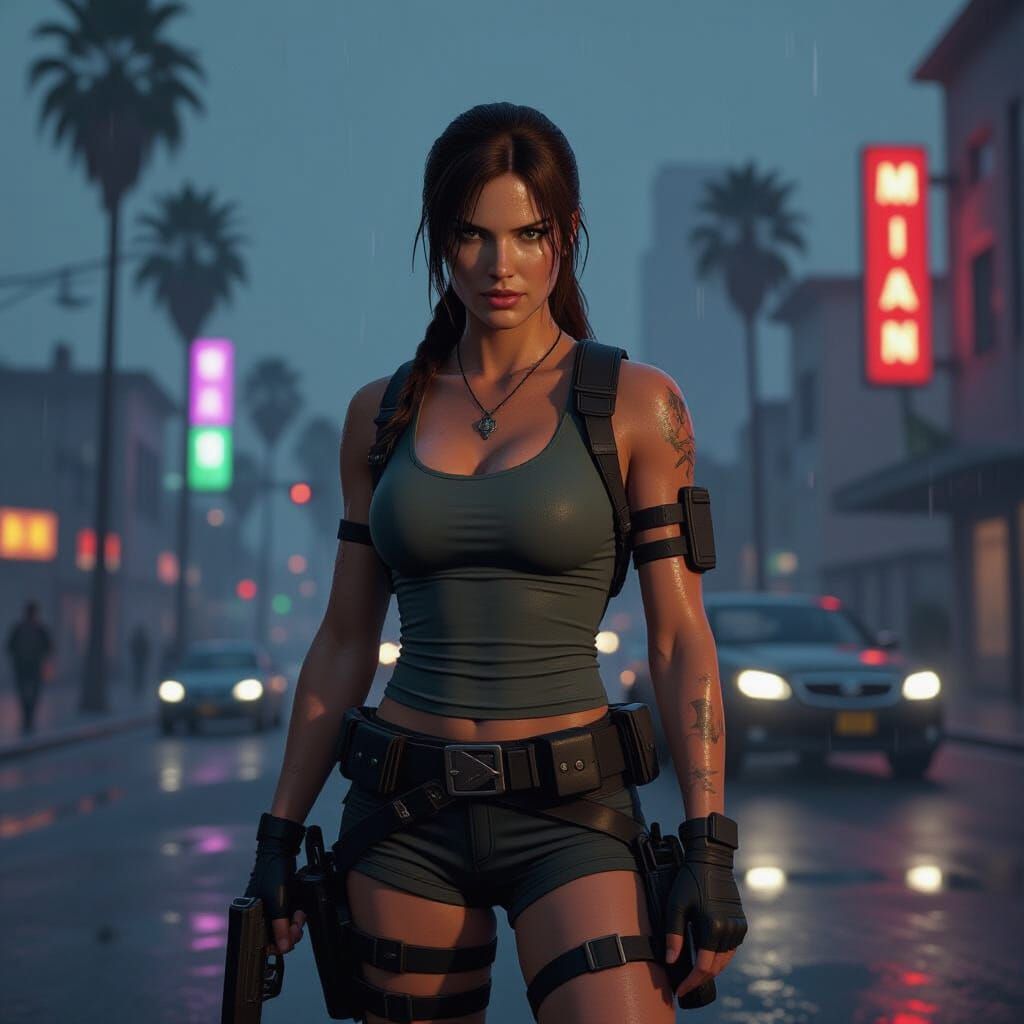 Lara Croft in Gritty Los Santos Streets