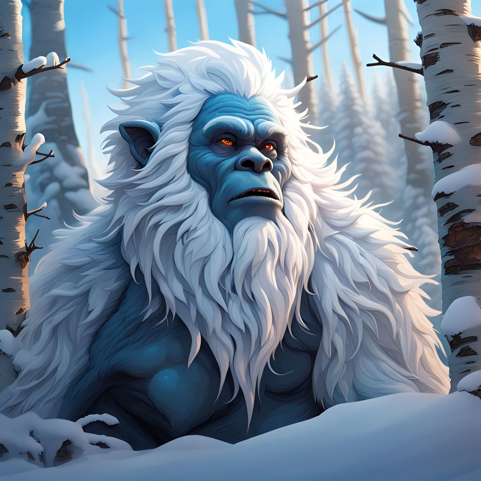 Snowy Blue Yeti in Winter Aspen Glade