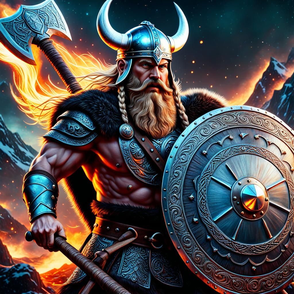 Viking Norseman Fighting for Valhalla: Holographic Astral Il...