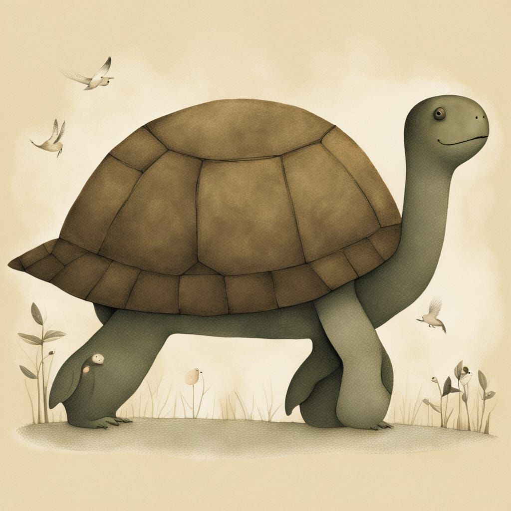 Singing Turtle Illustration in Children's Book Style