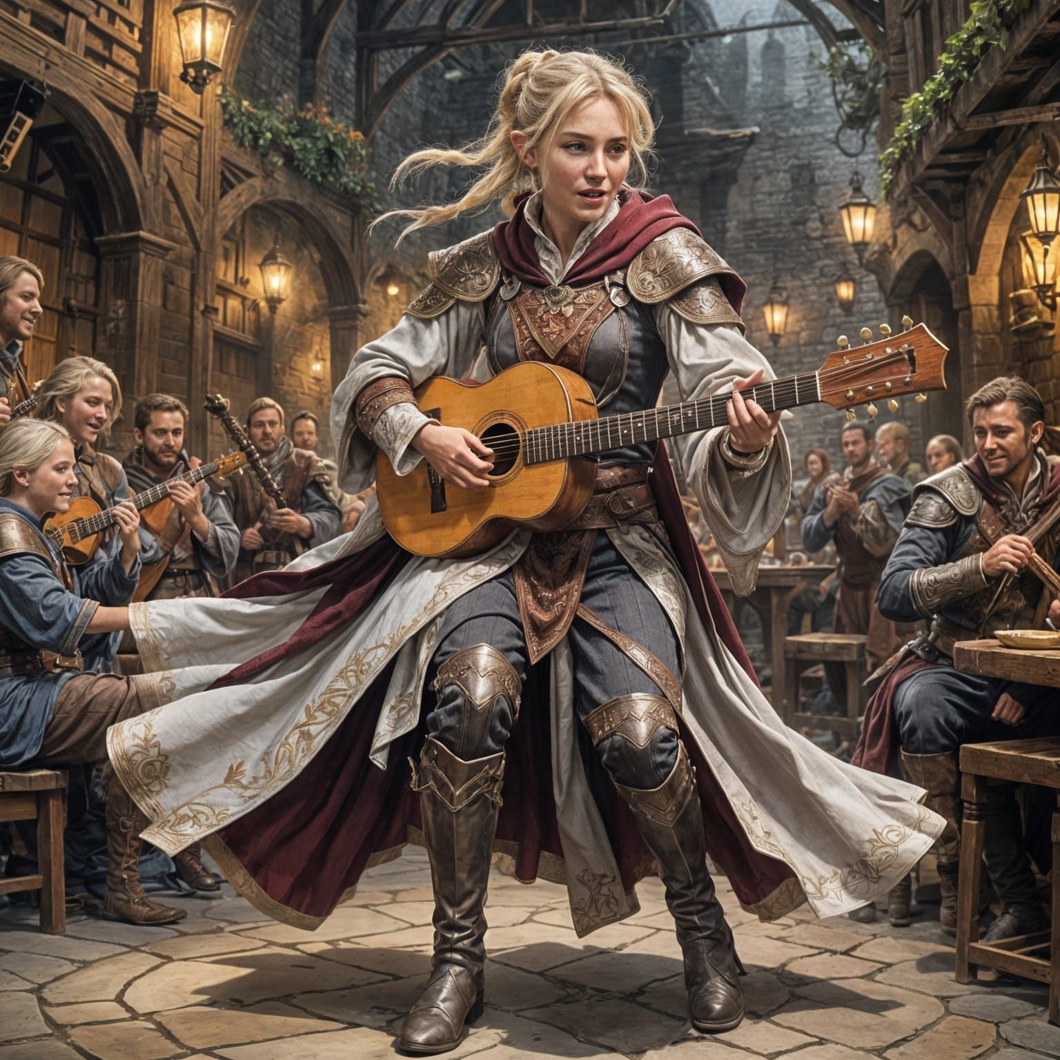 Half-Elf Bard Singing on Tavern Stage