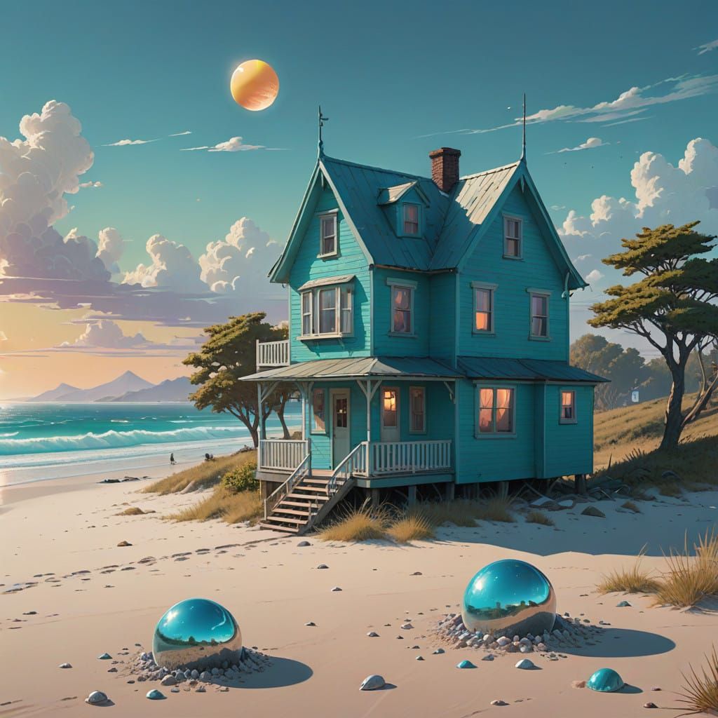 Shimmering Shell Abode Under Turquoise Skies