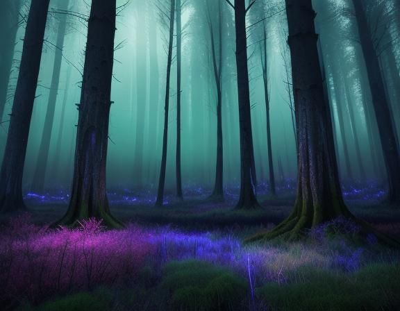 Neon Fantasy Forest with Glowing Trees