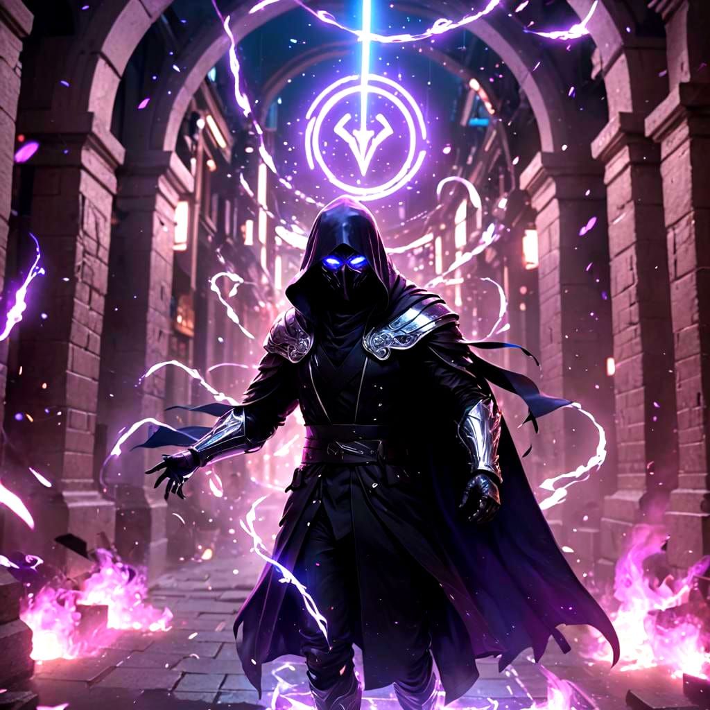 Hooded Warrior with Silver Mask in Anime Style