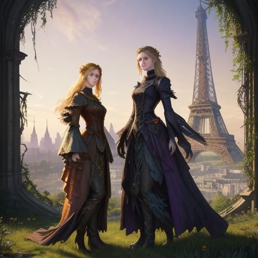 Eiffel Tower Ruins: Fantasy Art Nouveau Oil Painting