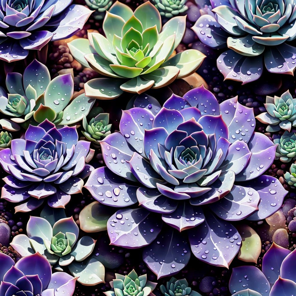 Vibrant Digital Painting of Purple Succulents