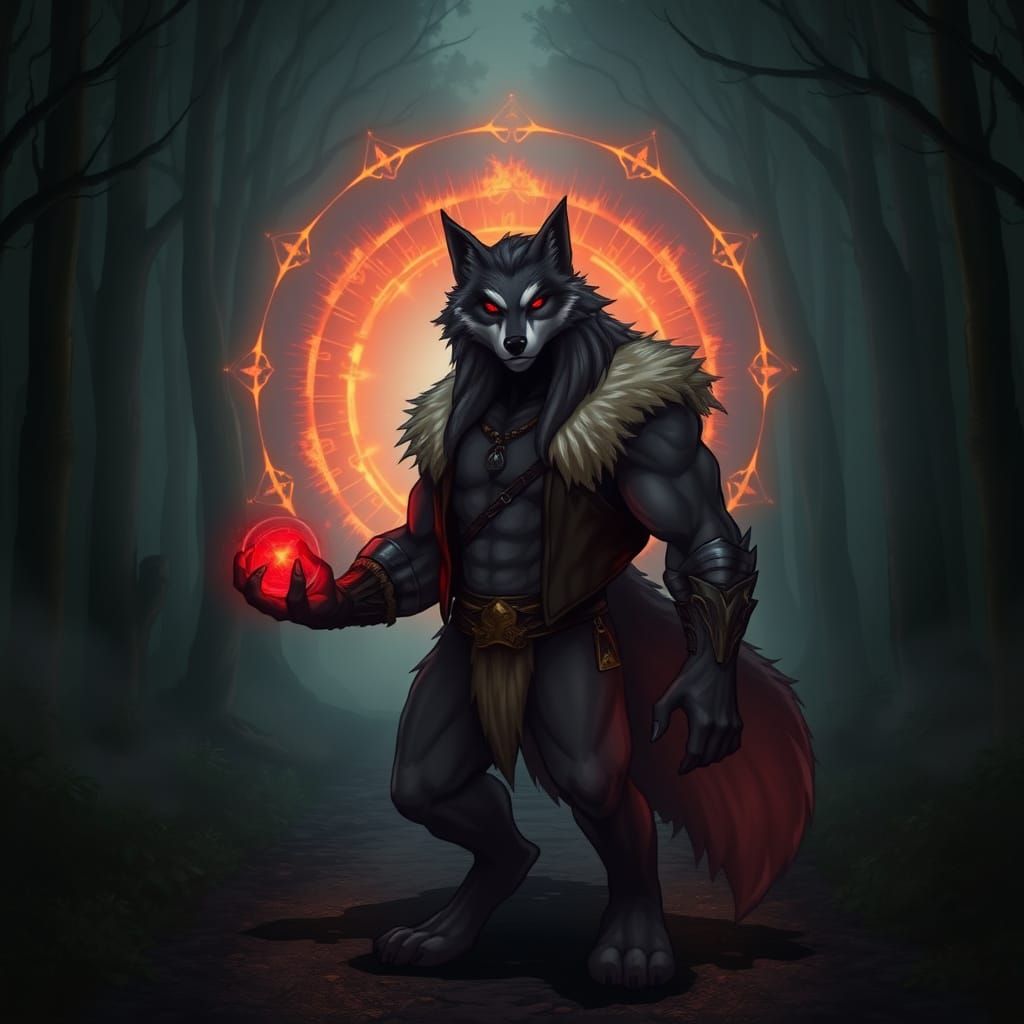 Fierce Wolf Humanoid Guardian of Mystical Portal