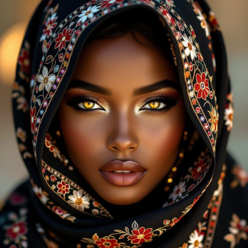 Captivating Woman with Hypnotic Amber Eyes