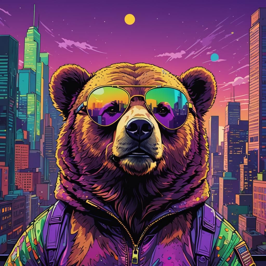 Pop Art Bear with Aviator Sunglasses