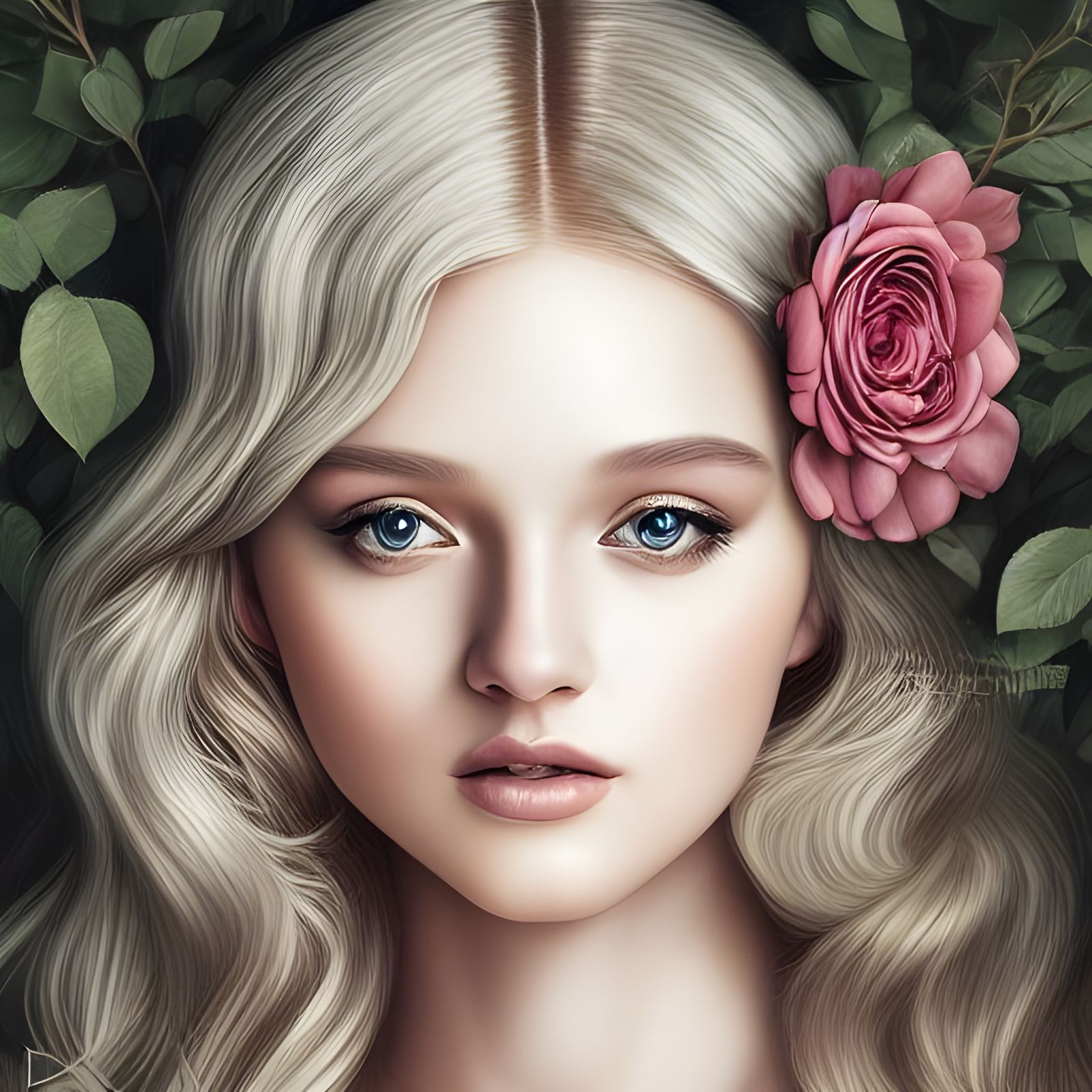 Stunning Blonde Goddess in Rose Dress: Artgerm Style