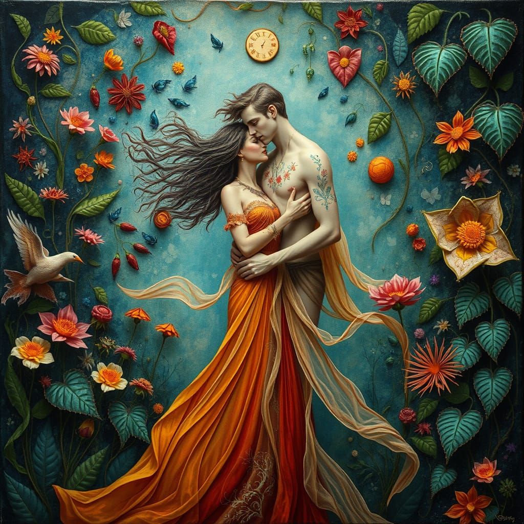 Ethereal Cosmic Surrealist Tapestry in Vibrant Fantasy Plant...