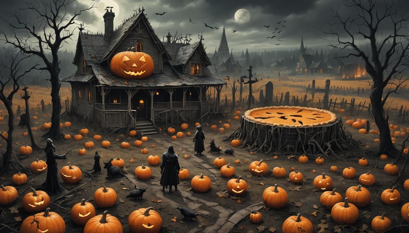 Gothic Pumpkin Pie Land: Sinister Fantasy Scene