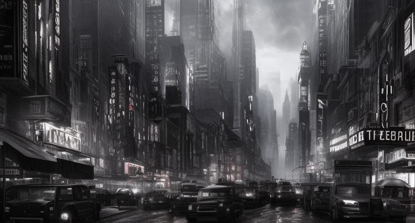 Dramatic Noir Cityscape with Mob and Revenge