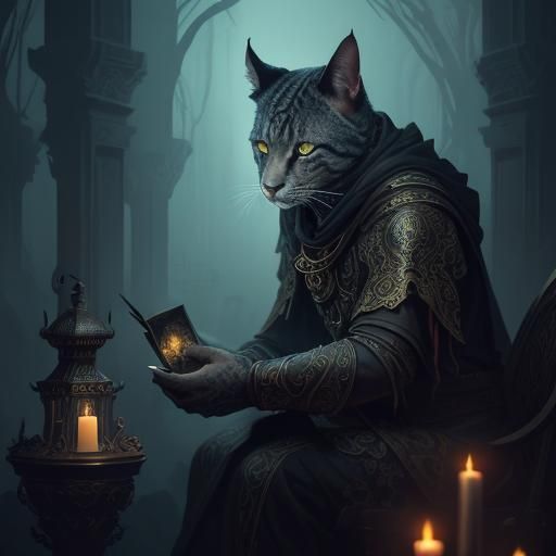 Mystical Cat Portrait in Dark Fantasy Style