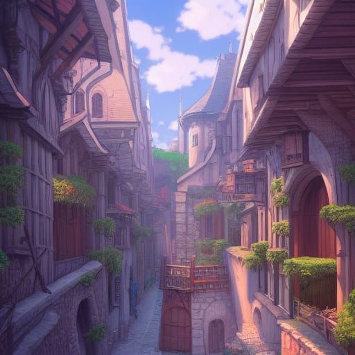 Anime Medieval City in Studio Ghibli Style