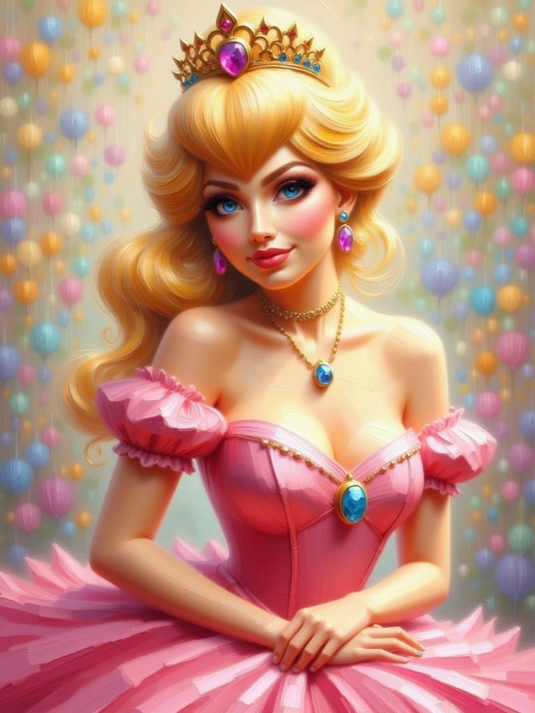 Regal Portrait of Princess Peach in Painterly Style