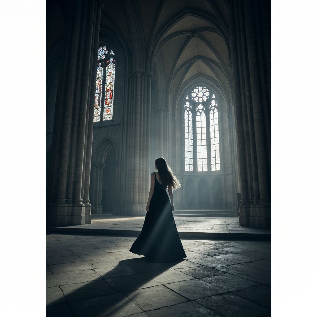 Gothic Cathedral with Spectral Figure in Dark Fantasy Style
