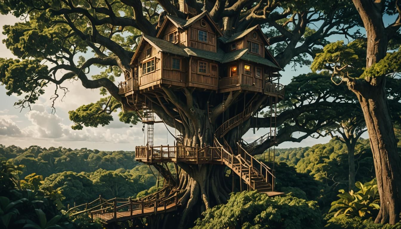 Epic Treehouse on Island, Cinematic Film Still