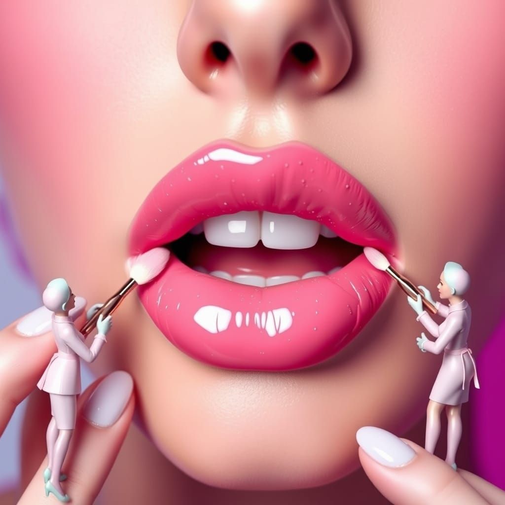 Luminous Pink Lips with Miniature Beauticians