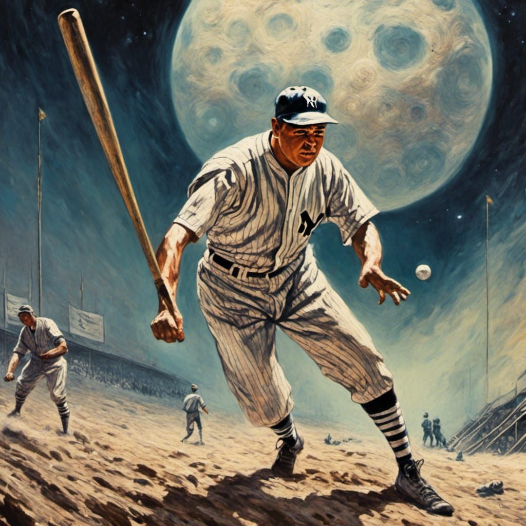 Babe Ruth Plays Baseball on the Moon in Steampunk