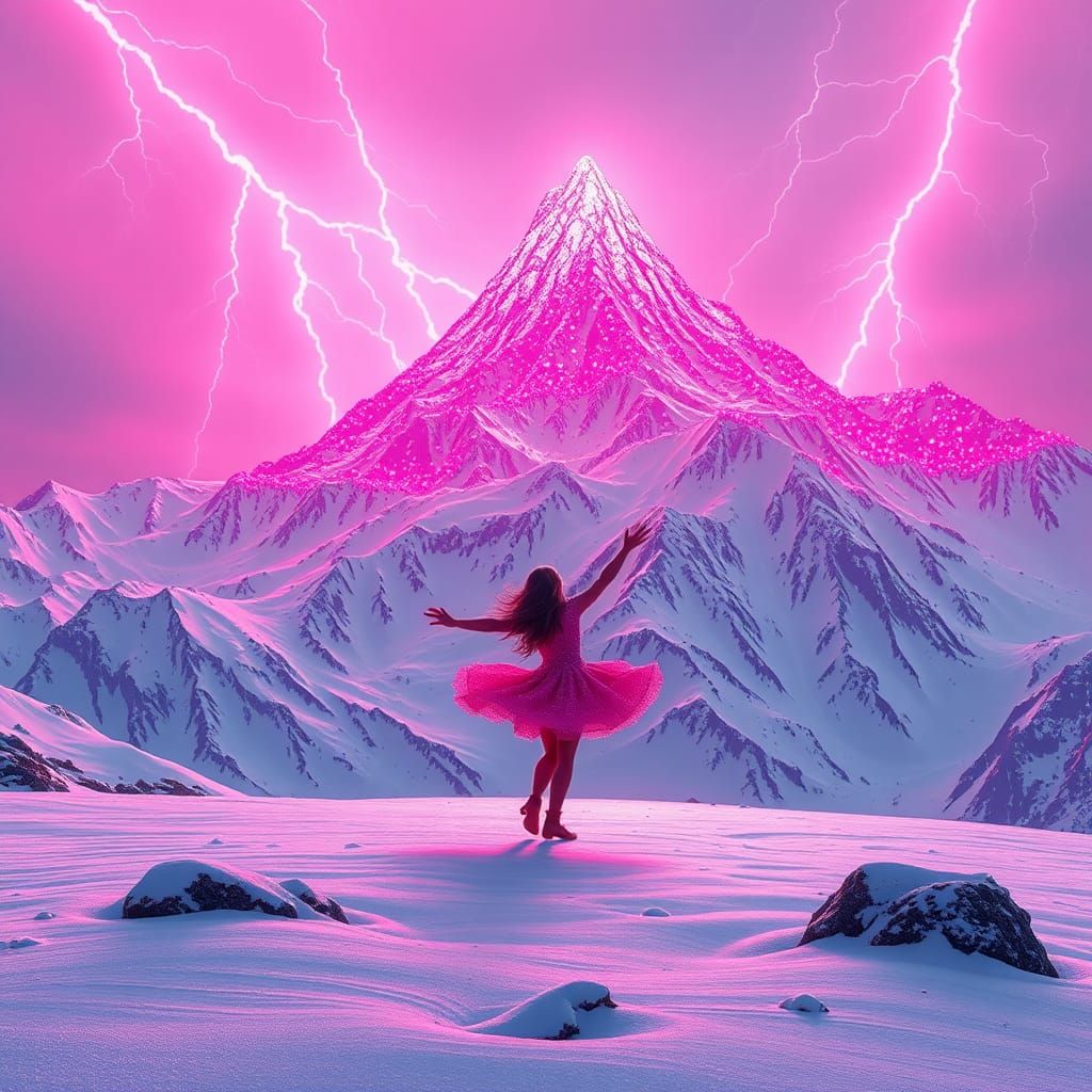 Girl Dancing in Pink Snow: Abstract Vector Art