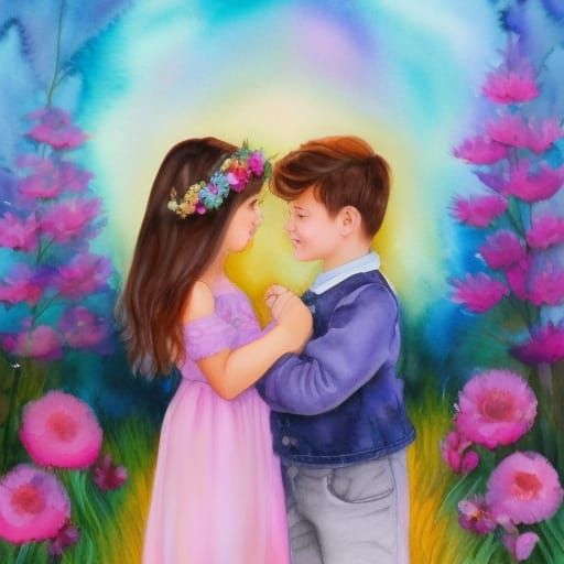 Charming Slavic Children in Watercolor Folk Art