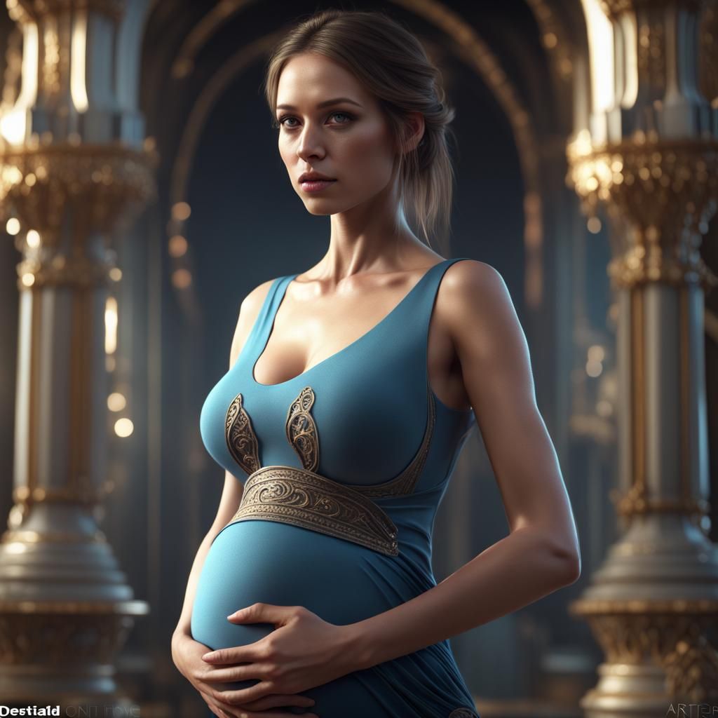 Beautiful Pregnant Woman in Detailed Fantasy Art