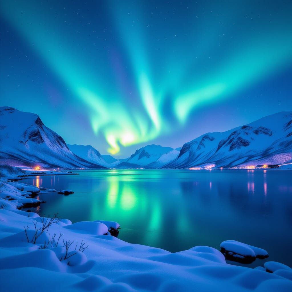 Aurora Borealis Over Majestic Fjord