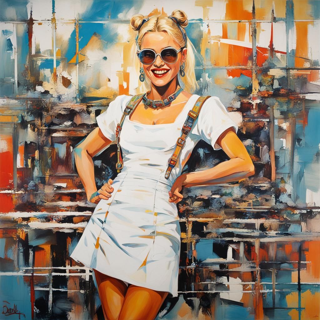 Blonde Woman with Braces in Abstract Art Style