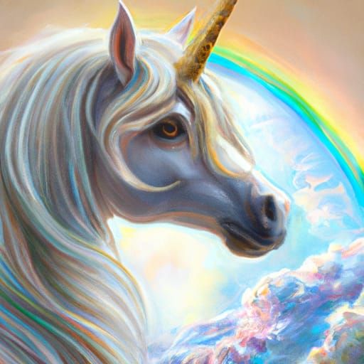 Mystical Rainbow Unicorn Portrait in Ethereal Light