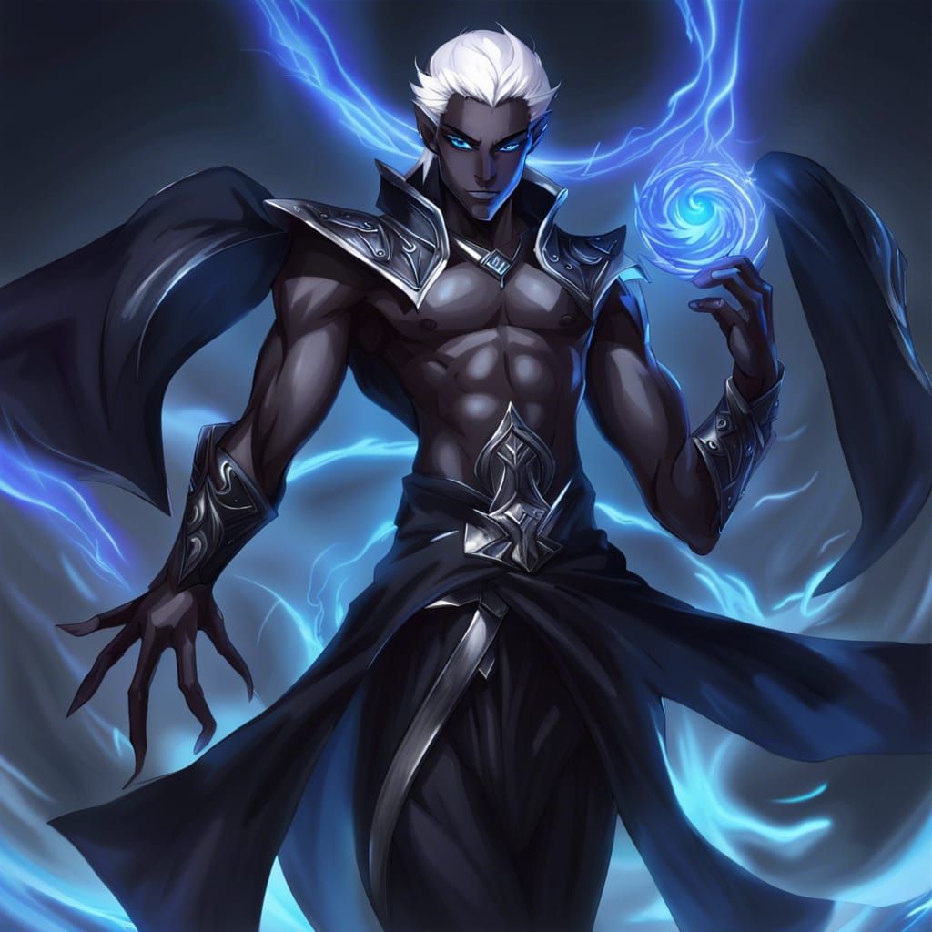 Muscular Drow Wizard in Anime Style