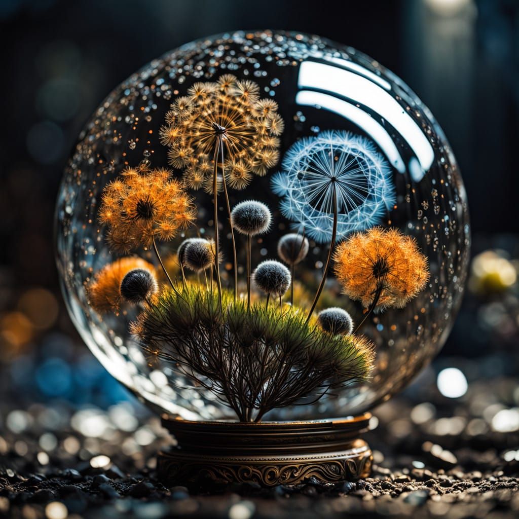 Steampunk Glass Ball in a Whimsical Dandelion Seed Explosion
