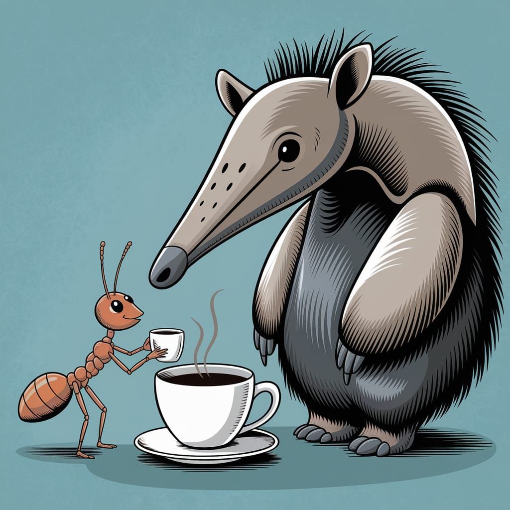 Tiny Ant Shares Coffee With Anteater
