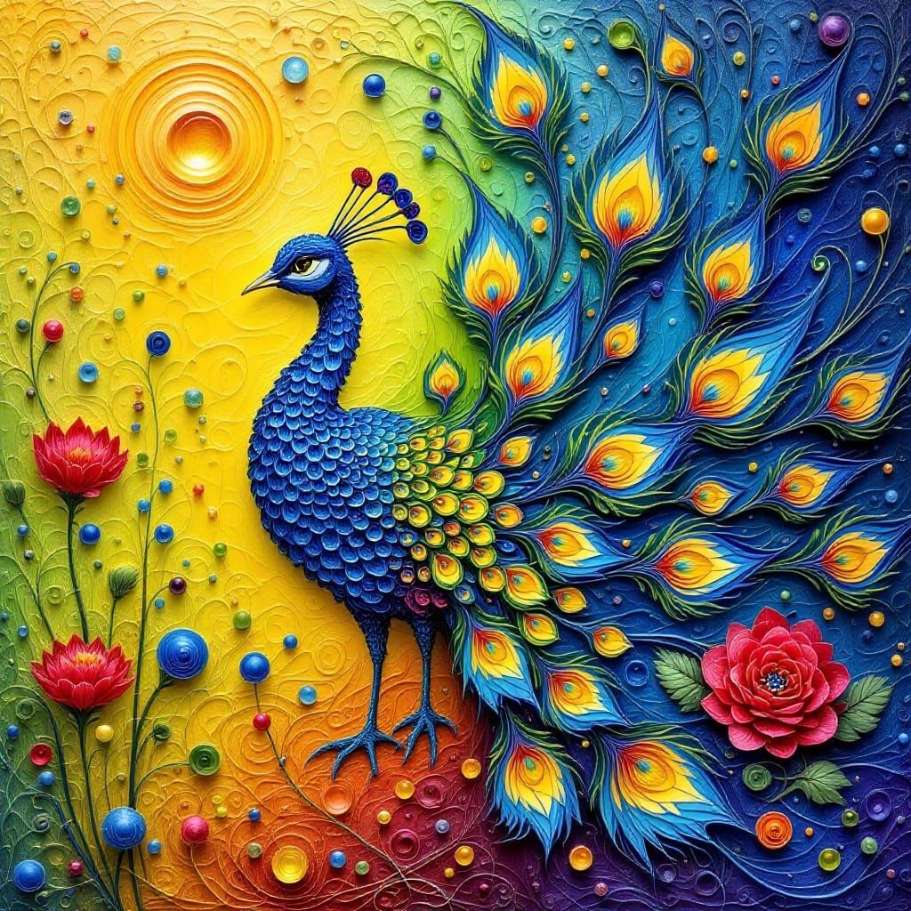 Surreal Water Peacock Melts in a Dali-Inspired Oil Painting
