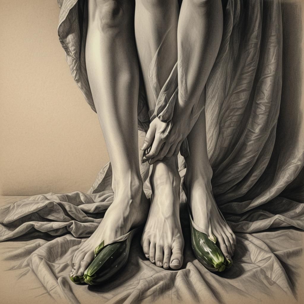Elegant Charcoal Feet Portrait with Zucchini