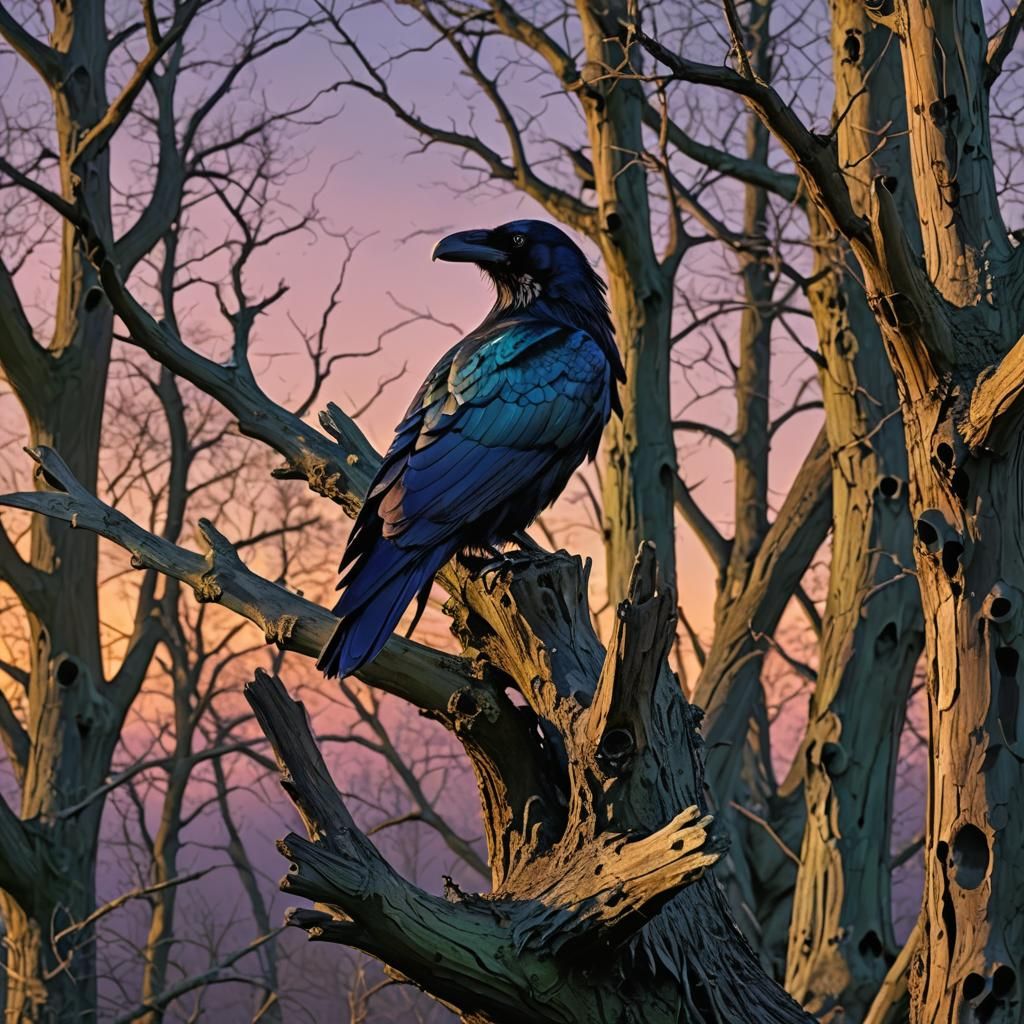 Raven and Skull in Golden Hour Light