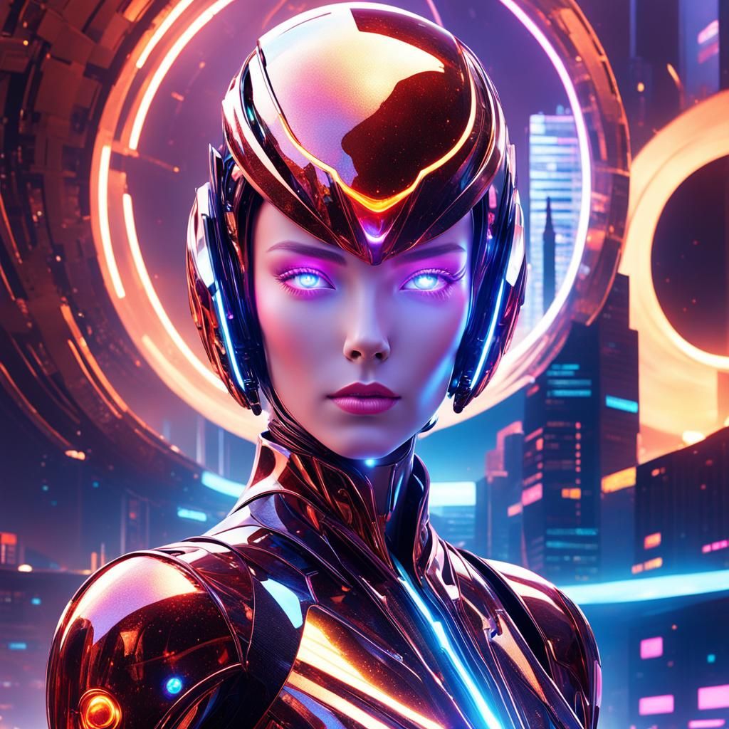 Futuristic Android with Glowing Aura in Neo-Futurism Style